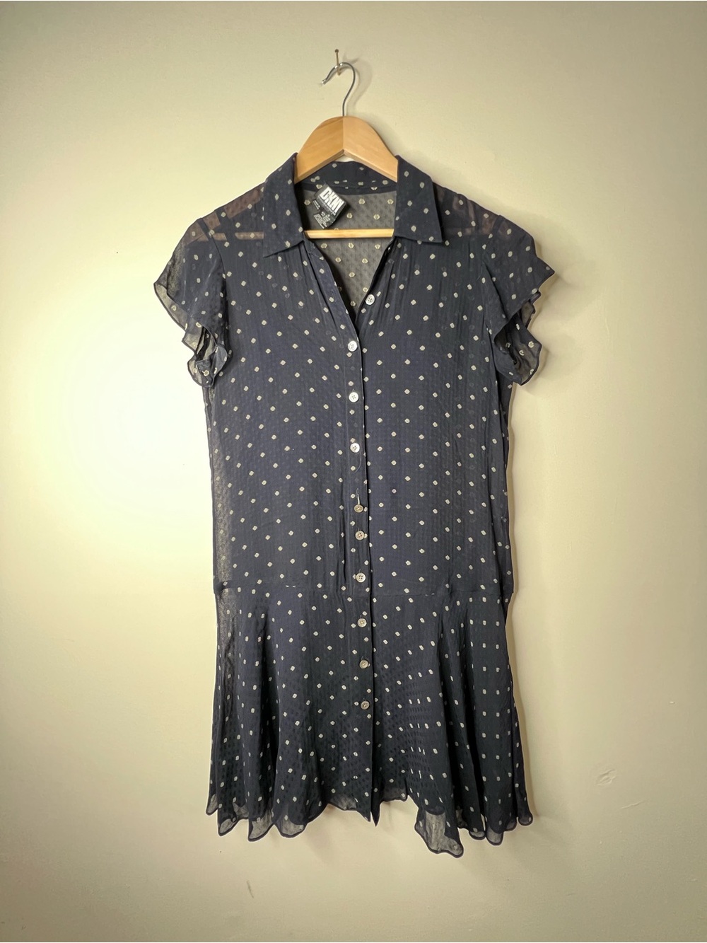 DKNY Navy Dress with Cream Polka Dots